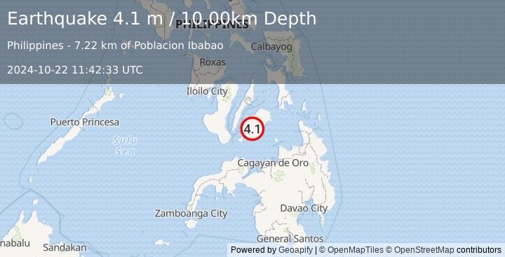 Earthquake BOHOL, PHILIPPINES (4.1 m) (2024-10-22 11:42:33 UTC)