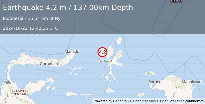 Earthquake HALMAHERA, INDONESIA (4.2 m) (2024-10-22 12:42:15 UTC)