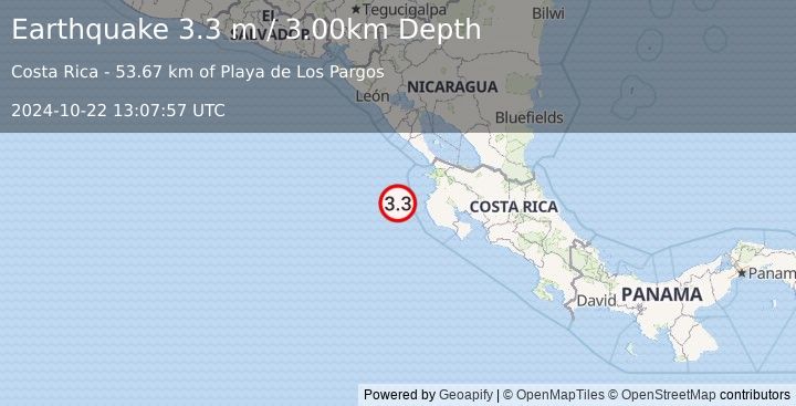 Earthquake OFF COAST OF COSTA RICA (3.3 m) (2024-10-22 13:07:57 UTC)