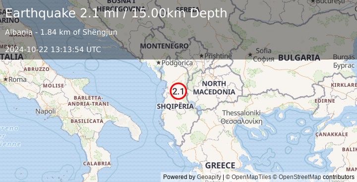 Earthquake ALBANIA (2.1 ml) (2024-10-22 13:13:54 UTC)