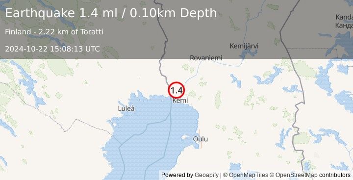 Earthquake FINLAND (1.4 ml) (2024-10-22 15:08:13 UTC)