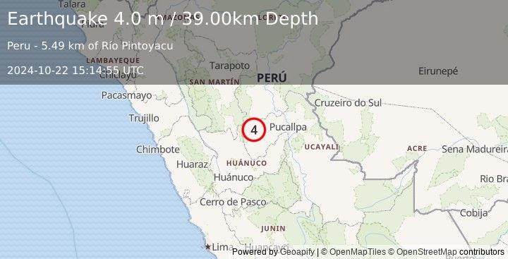 Earthquake CENTRAL PERU (4.0 m) (2024-10-22 15:14:55 UTC)