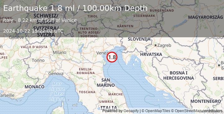 Earthquake NORTHERN ITALY (1.8 ml) (2024-10-22 15:22:02 UTC)