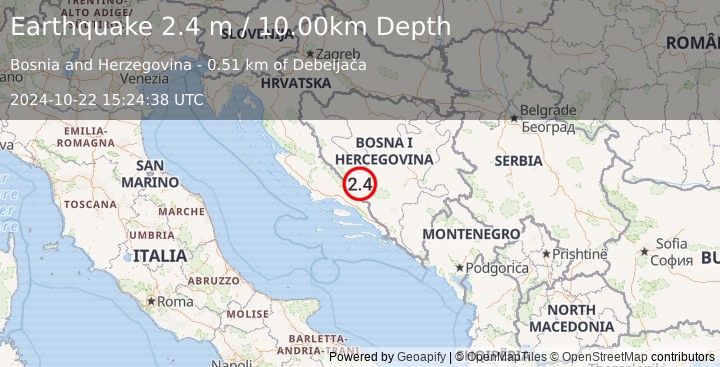 Earthquake BOSNIA AND HERZEGOVINA (2.4 m) (2024-10-22 15:24:38 UTC)