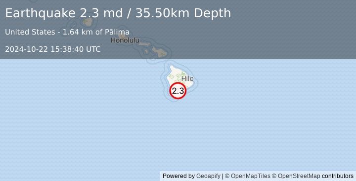 Earthquake ISLAND OF HAWAII, HAWAII (2.3 md) (2024-10-22 15:38:40 UTC)