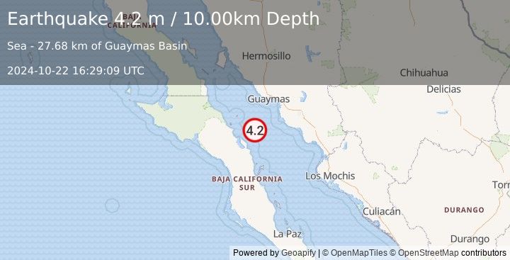 Earthquake GULF OF CALIFORNIA (4.2 m) (2024-10-22 16:29:09 UTC)