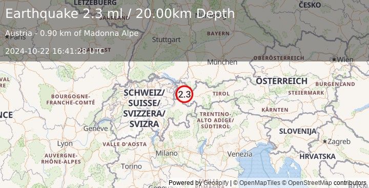 Earthquake AUSTRIA (2.3 ml) (2024-10-22 16:41:28 UTC)