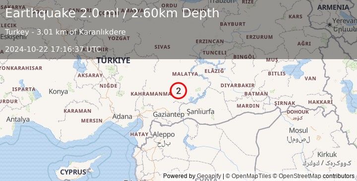 Earthquake CENTRAL TURKEY (2.0 ml) (2024-10-22 17:16:37 UTC)