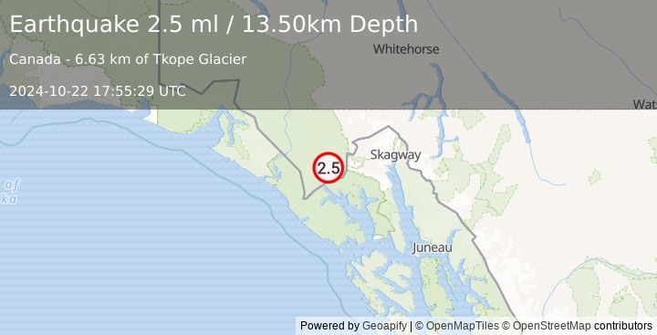 Earthquake SOUTHEASTERN ALASKA (2.5 ml) (2024-10-22 17:55:29 UTC)