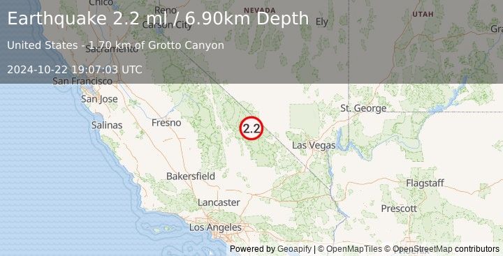 Earthquake CENTRAL CALIFORNIA (2.2 ml) (2024-10-22 19:07:03 UTC)