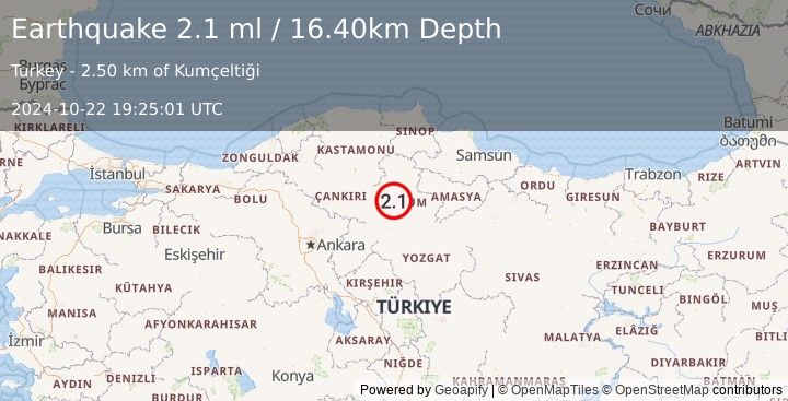 Earthquake CENTRAL TURKEY (2.1 ml) (2024-10-22 19:25:01 UTC)