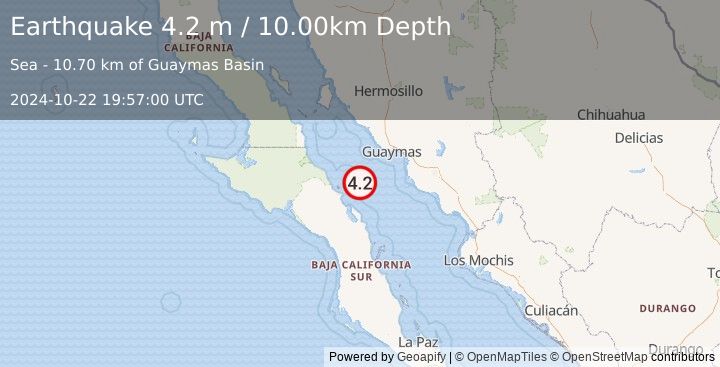 Earthquake GULF OF CALIFORNIA (4.2 m) (2024-10-22 19:57:00 UTC)