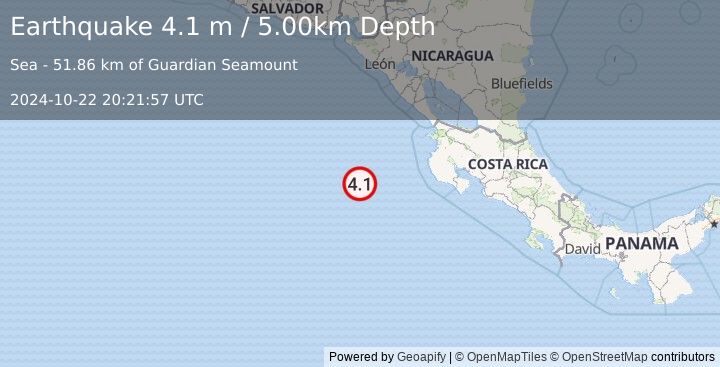 Earthquake OFF COAST OF COSTA RICA (4.1 m) (2024-10-22 20:21:57 UTC)