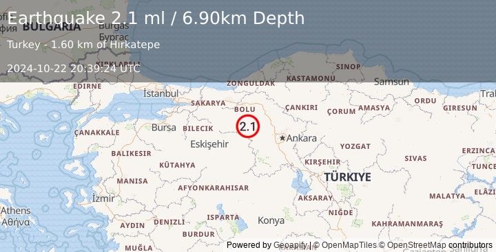 Earthquake WESTERN TURKEY (2.1 ml) (2024-10-22 20:39:24 UTC)