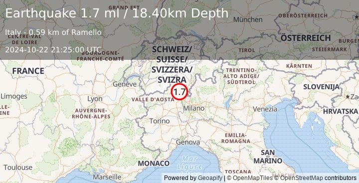 Earthquake NORTHERN ITALY (1.7 ml) (2024-10-22 21:25:00 UTC)