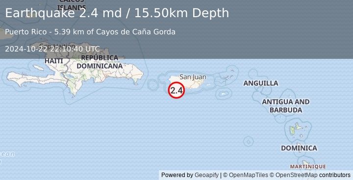 Earthquake PUERTO RICO REGION (2.4 md) (2024-10-22 22:10:40 UTC)