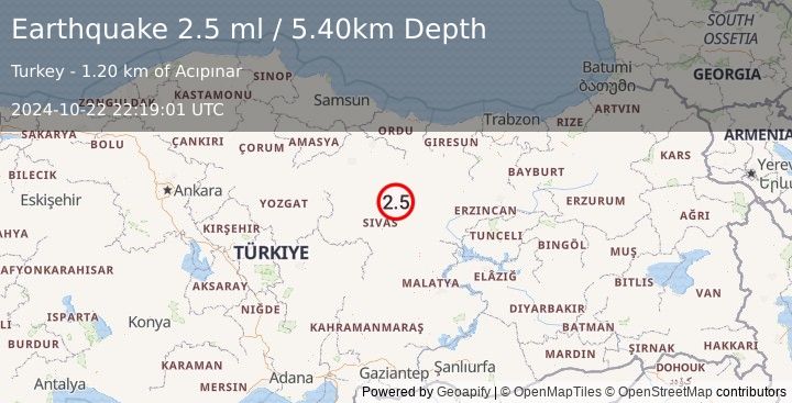 Earthquake CENTRAL TURKEY (2.5 ml) (2024-10-22 22:19:01 UTC)