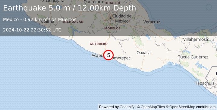 Earthquake GUERRERO, MEXICO (5.0 m) (2024-10-22 22:30:52 UTC)