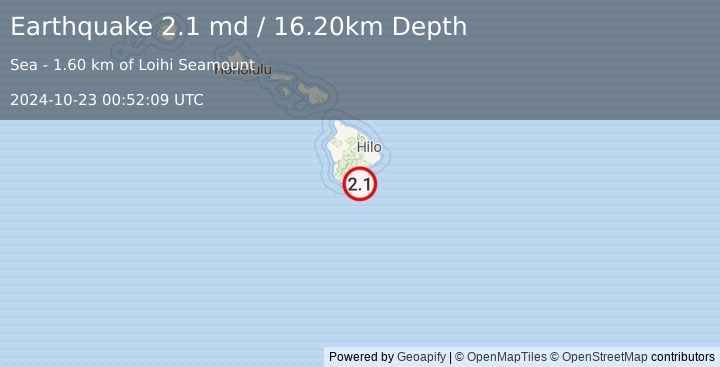 Earthquake HAWAII REGION, HAWAII (2.1 md) (2024-10-23 00:52:09 UTC)