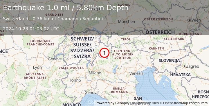 Earthquake SWITZERLAND (1.0 ml) (2024-10-23 01:03:02 UTC)