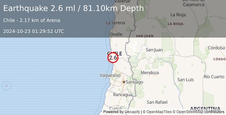 Earthquake COQUIMBO, CHILE (2.6 ml) (2024-10-23 01:29:52 UTC)