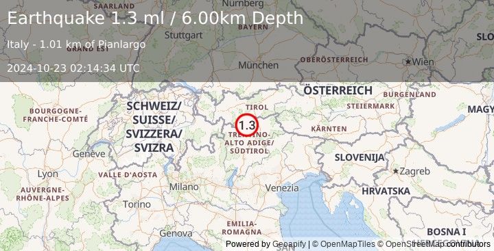 Earthquake NORTHERN ITALY (1.3 ml) (2024-10-23 02:14:34 UTC)