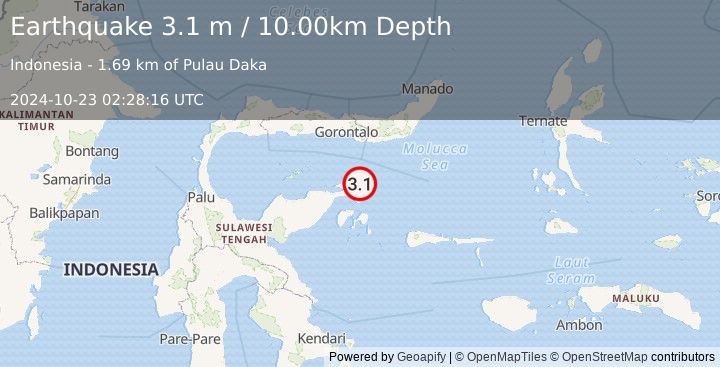 Earthquake SULAWESI, INDONESIA (3.1 m) (2024-10-23 02:28:16 UTC)