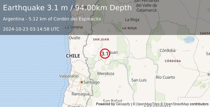 Earthquake SAN JUAN, ARGENTINA (3.1 m) (2024-10-23 03:14:58 UTC)