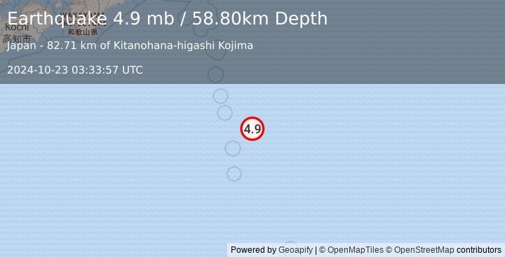 Earthquake IZU ISLANDS, JAPAN REGION (4.9 mb) (2024-10-23 03:33:57 UTC)