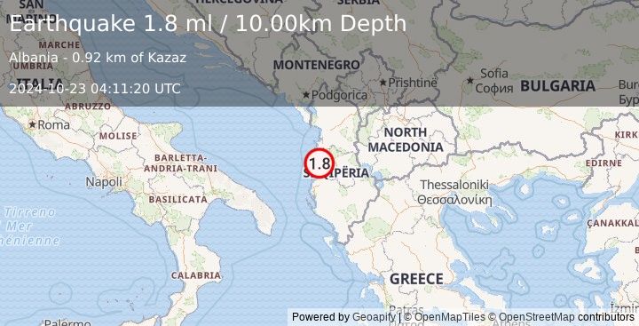 Earthquake ALBANIA (1.8 ml) (2024-10-23 04:11:20 UTC)