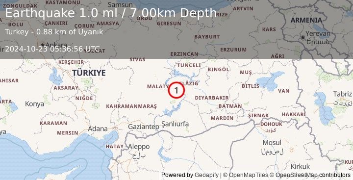 Earthquake EASTERN TURKEY (1.0 ml) (2024-10-23 05:36:56 UTC)