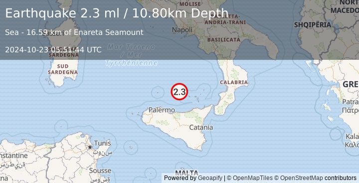 Earthquake SICILY, ITALY (2.3 ml) (2024-10-23 05:51:44 UTC)