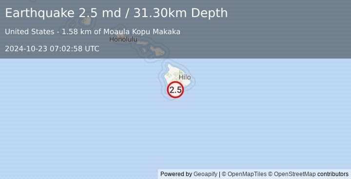 Earthquake ISLAND OF HAWAII, HAWAII (2.5 md) (2024-10-23 07:02:58 UTC)