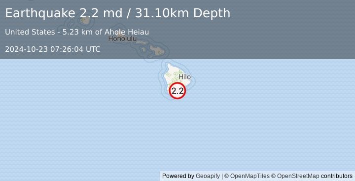 Earthquake ISLAND OF HAWAII, HAWAII (2.2 md) (2024-10-23 07:26:04 UTC)