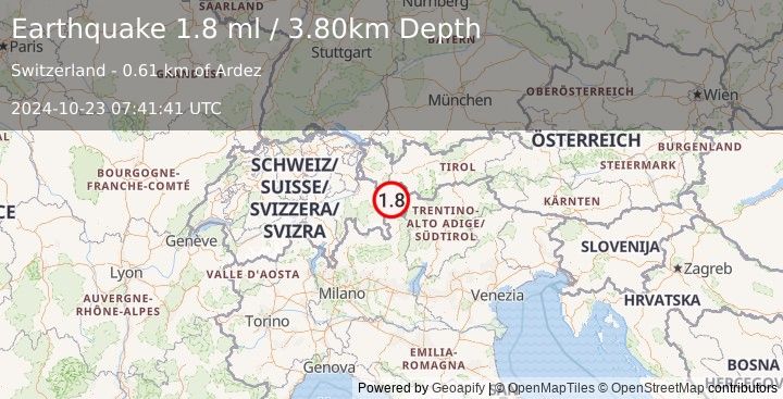 Earthquake SWITZERLAND (1.8 ml) (2024-10-23 07:41:41 UTC)