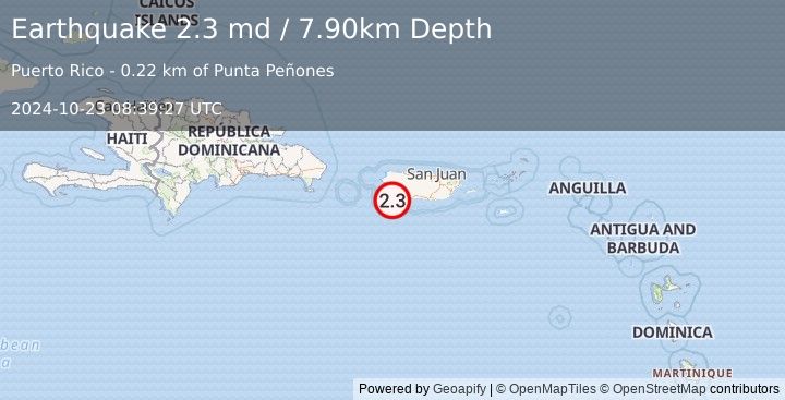 Earthquake PUERTO RICO REGION (2.3 md) (2024-10-23 08:39:27 UTC)