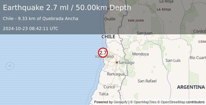 Earthquake OFFSHORE VALPARAISO, CHILE (2.7 ml) (2024-10-23 08:42:11 UTC)