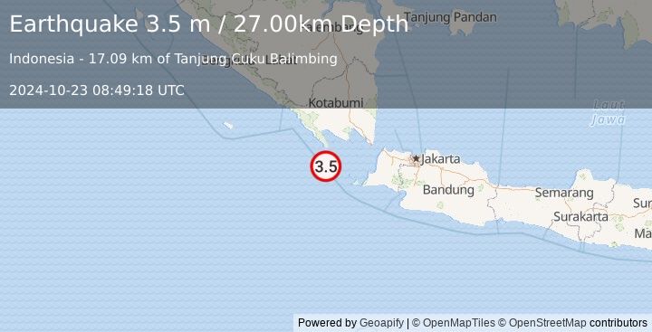 Earthquake SUNDA STRAIT, INDONESIA (3.5 m) (2024-10-23 08:49:18 UTC)