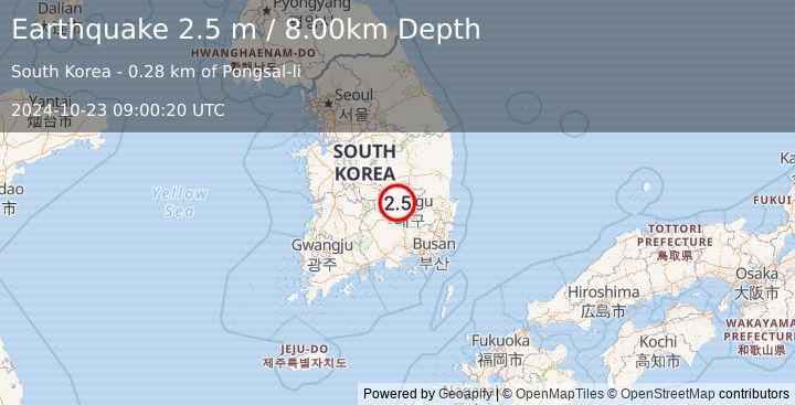 Earthquake SOUTH KOREA (2.5 m) (2024-10-23 09:00:20 UTC)