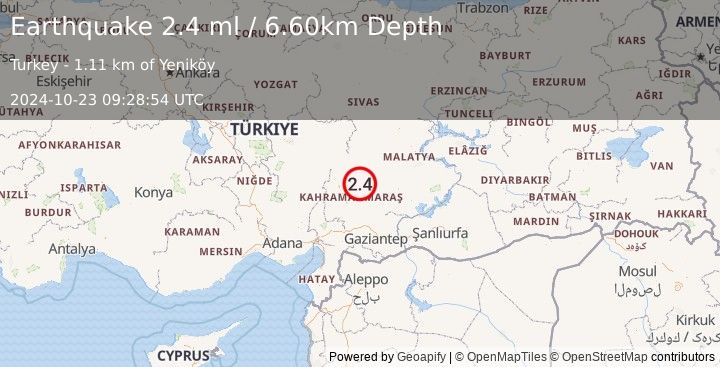 Earthquake CENTRAL TURKEY (2.4 ml) (2024-10-23 09:28:54 UTC)