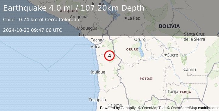 Earthquake TARAPACA, CHILE (4.0 ml) (2024-10-23 09:47:06 UTC)