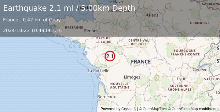 Earthquake FRANCE (2.1 ml) (2024-10-23 10:49:06 UTC)