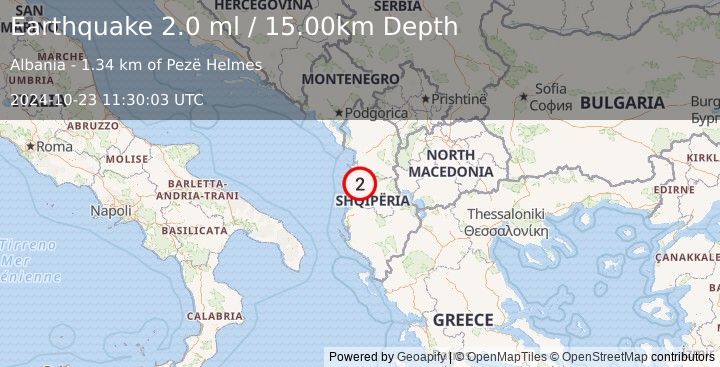 Earthquake ALBANIA (2.0 ml) (2024-10-23 11:30:03 UTC)