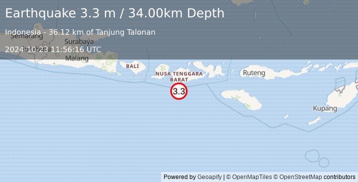 Earthquake SUMBAWA REGION, INDONESIA (3.3 m) (2024-10-23 11:56:16 UTC)