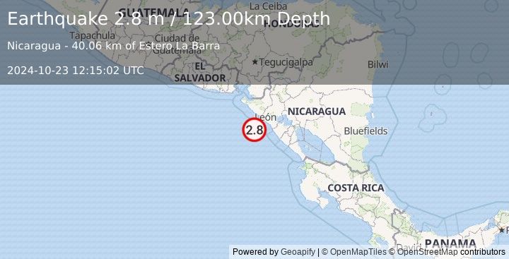 Earthquake NEAR COAST OF NICARAGUA (2.8 m) (2024-10-23 12:15:02 UTC)