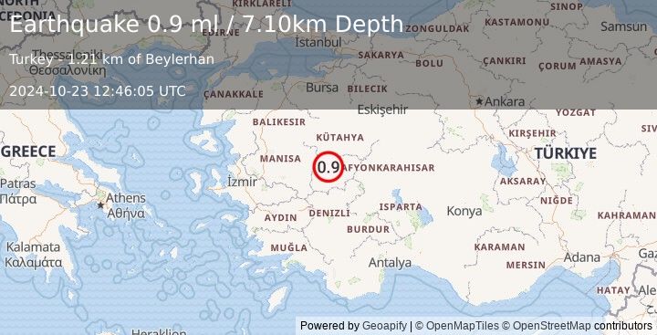 Earthquake WESTERN TURKEY (0.9 ml) (2024-10-23 12:46:05 UTC)