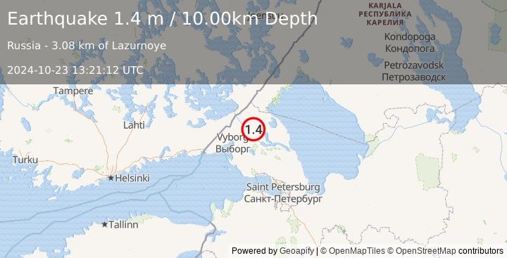 Earthquake NORTHWESTERN RUSSIA (1.4 m) (2024-10-23 13:21:12 UTC)