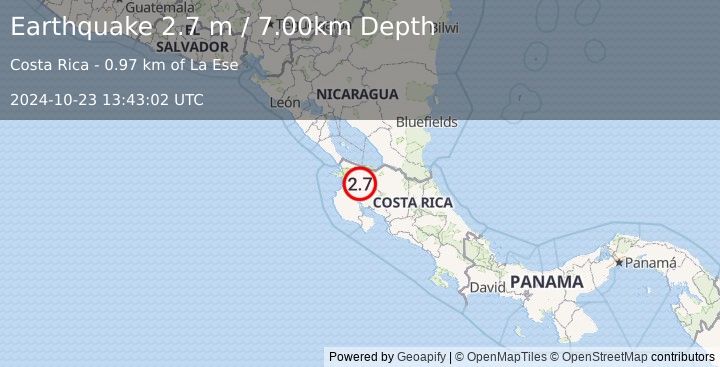 Earthquake COSTA RICA (2.7 m) (2024-10-23 13:43:02 UTC)