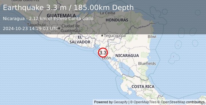 Earthquake NEAR COAST OF NICARAGUA (3.3 m) (2024-10-23 14:29:03 UTC)