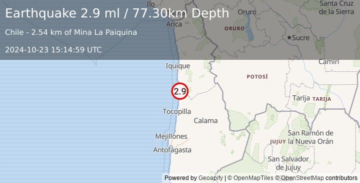 Earthquake TARAPACA, CHILE (2.9 ml) (2024-10-23 15:14:59 UTC)